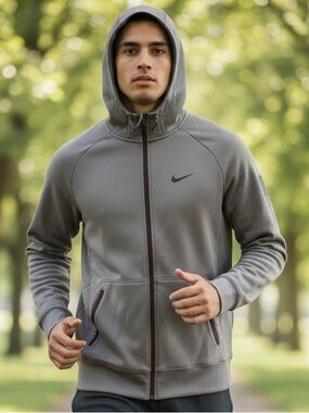 Nike Men's Gray Zip-Up Hooded Performance Jacket